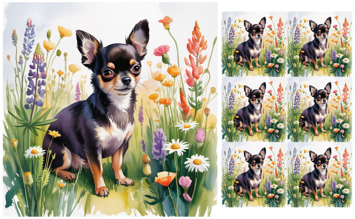 DecoCraft - Scenic Tiles Series - Watercolor Pets - Chihuahua - Black