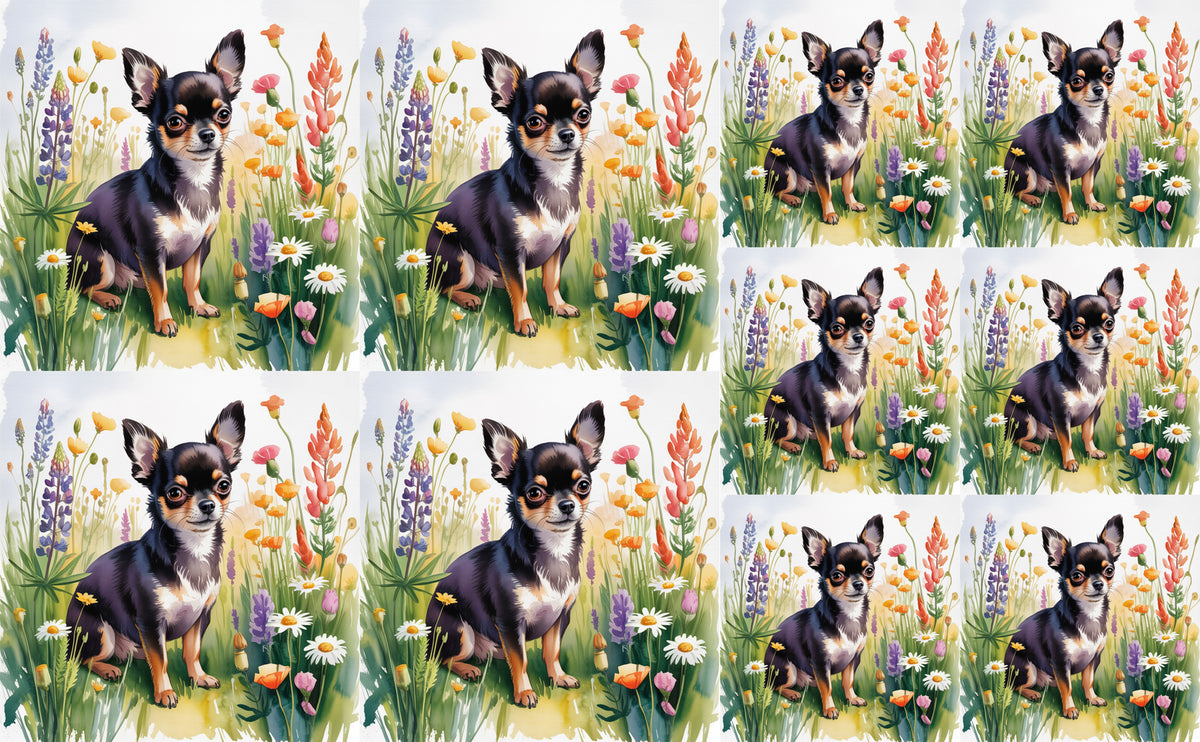 DecoCraft - Scenic Tiles Series - Watercolor Pets - Chihuahua - Black