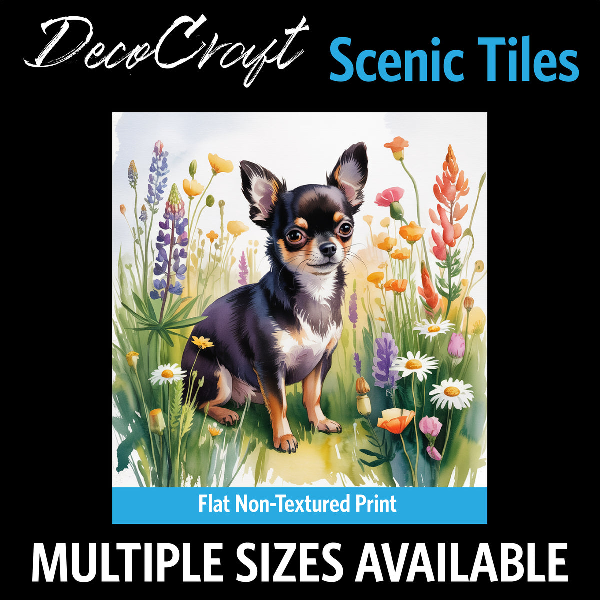 DecoCraft - Scenic Tiles Series - Watercolor Pets - Chihuahua - Black