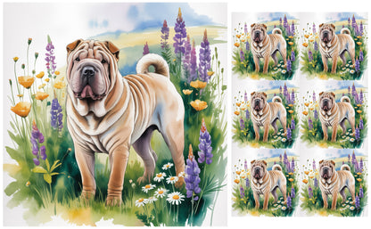 DecoCraft - Scenic Tiles Series - Watercolor Pets - Chinese Shar Pei