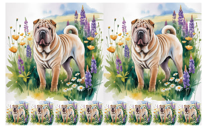 DecoCraft - Scenic Tiles Series - Watercolor Pets - Chinese Shar Pei