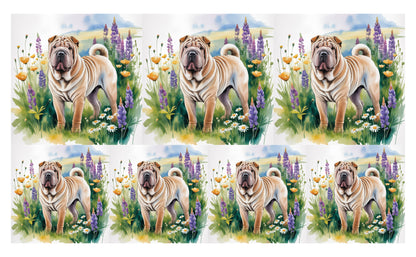 DecoCraft - Scenic Tiles Series - Watercolor Pets - Chinese Shar Pei