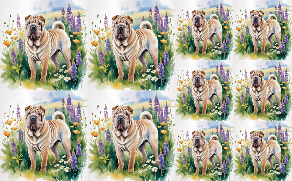 DecoCraft - Scenic Tiles Series - Watercolor Pets - Chinese Shar Pei