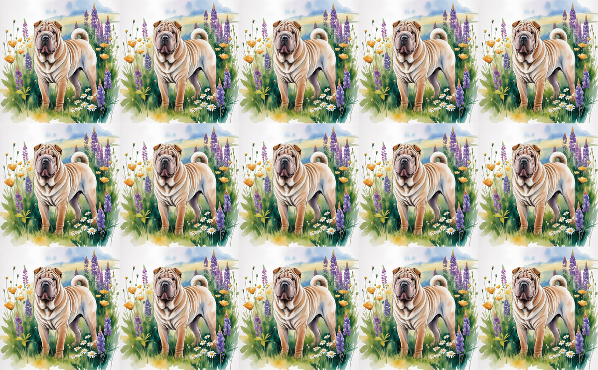 DecoCraft - Scenic Tiles Series - Watercolor Pets - Chinese Shar Pei