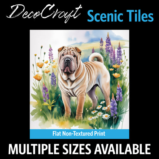 DecoCraft - Scenic Tiles Series - Watercolor Pets - Chinese Shar Pei