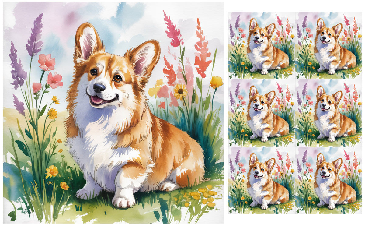 DecoCraft - Scenic Tiles Series - Watercolor Pets - Corgi - Tan