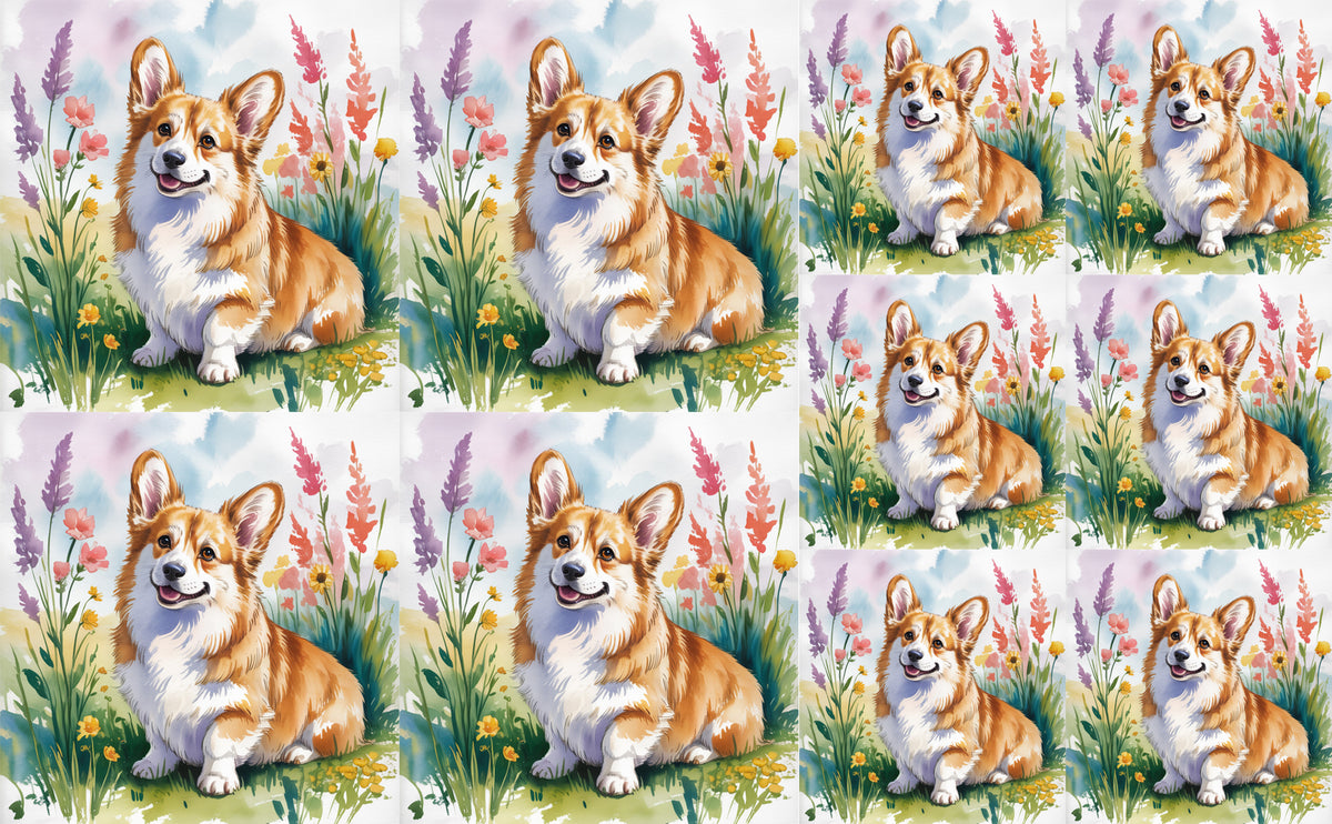 DecoCraft - Scenic Tiles Series - Watercolor Pets - Corgi - Tan