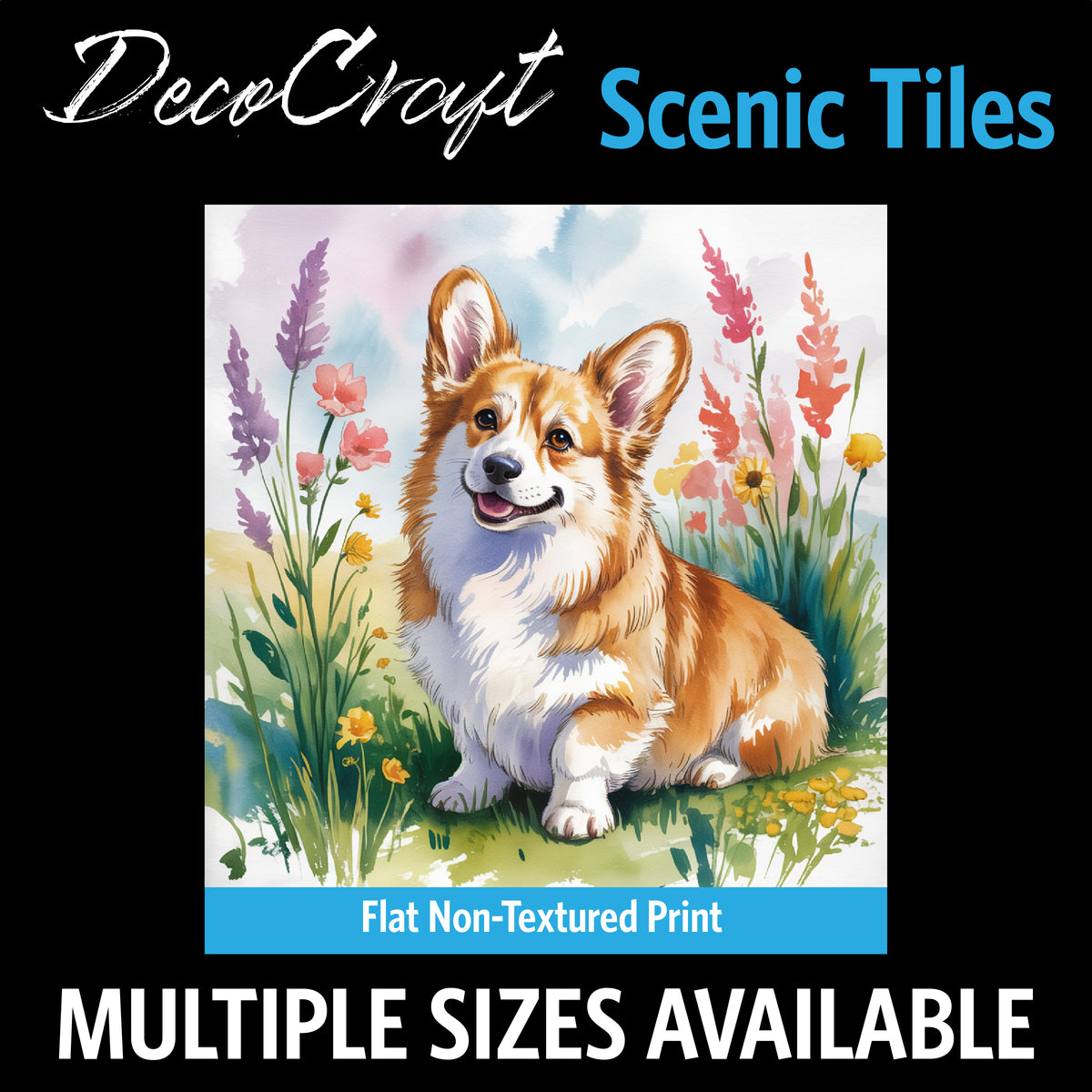 DecoCraft - Scenic Tiles Series - Watercolor Pets - Corgi - Tan