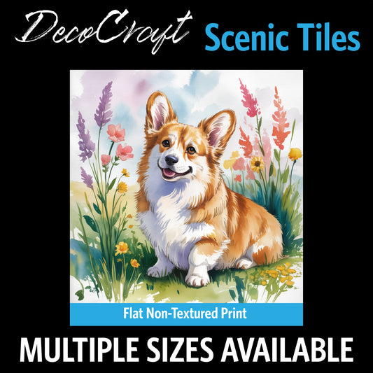 DecoCraft - Scenic Tiles Series - Watercolor Pets - Corgi - Tan