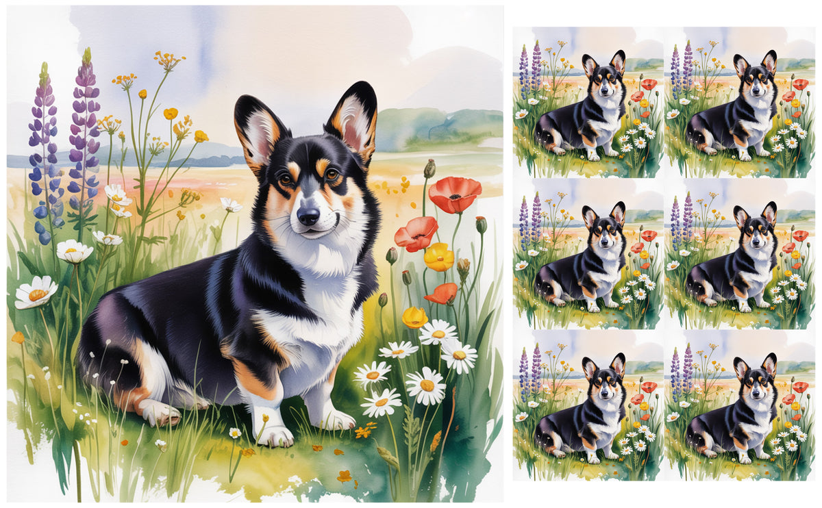 DecoCraft - Scenic Tiles Series - Watercolor Pets - Corgi - Black