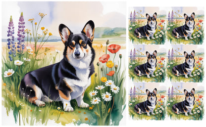DecoCraft - Scenic Tiles Series - Watercolor Pets - Corgi - Black