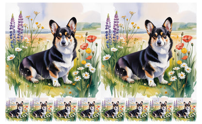DecoCraft - Scenic Tiles Series - Watercolor Pets - Corgi - Black