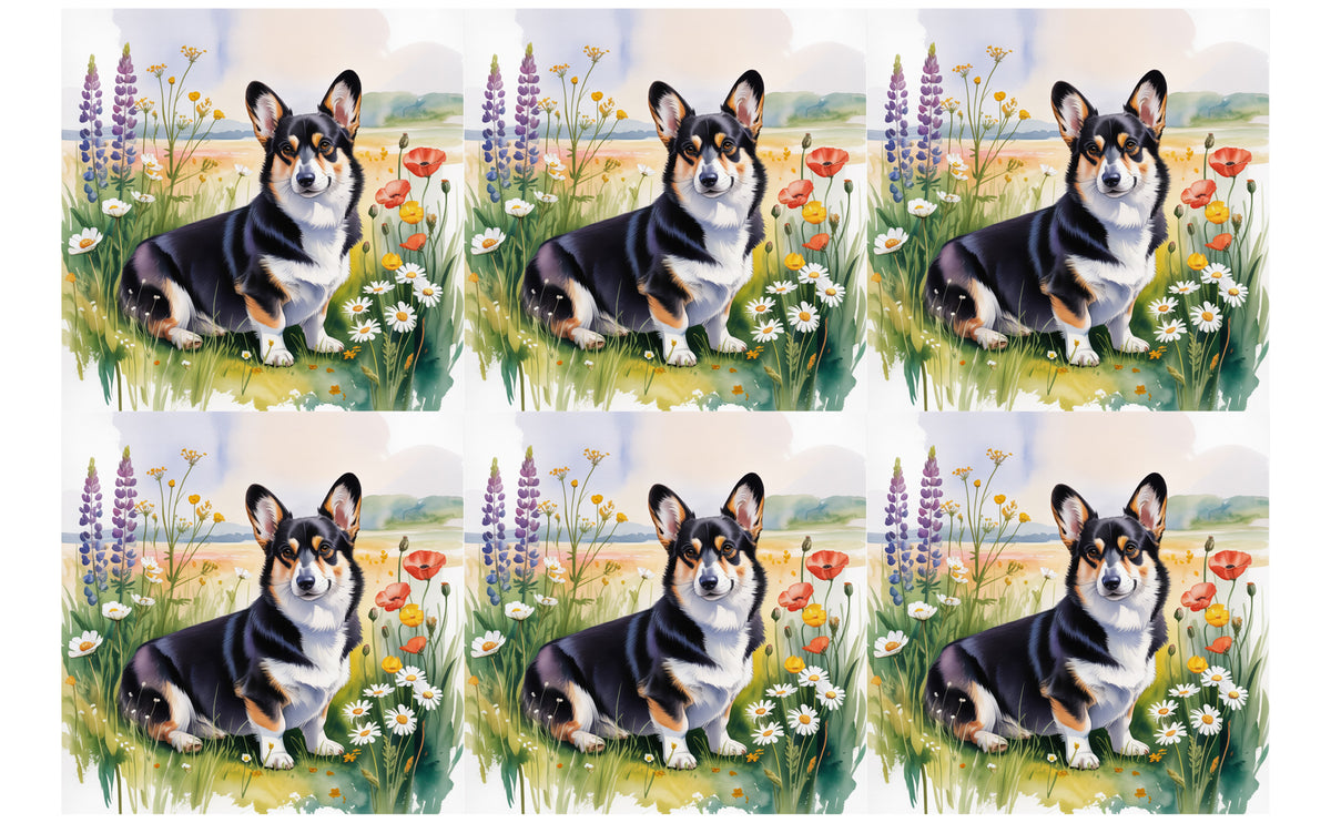 DecoCraft - Scenic Tiles Series - Watercolor Pets - Corgi - Black