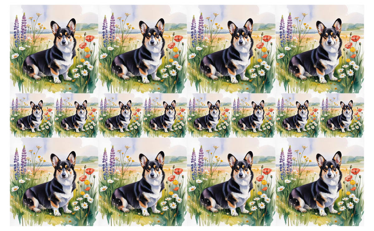 DecoCraft - Scenic Tiles Series - Watercolor Pets - Corgi - Black