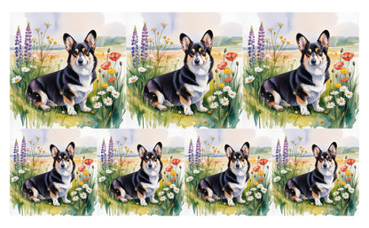 DecoCraft - Scenic Tiles Series - Watercolor Pets - Corgi - Black