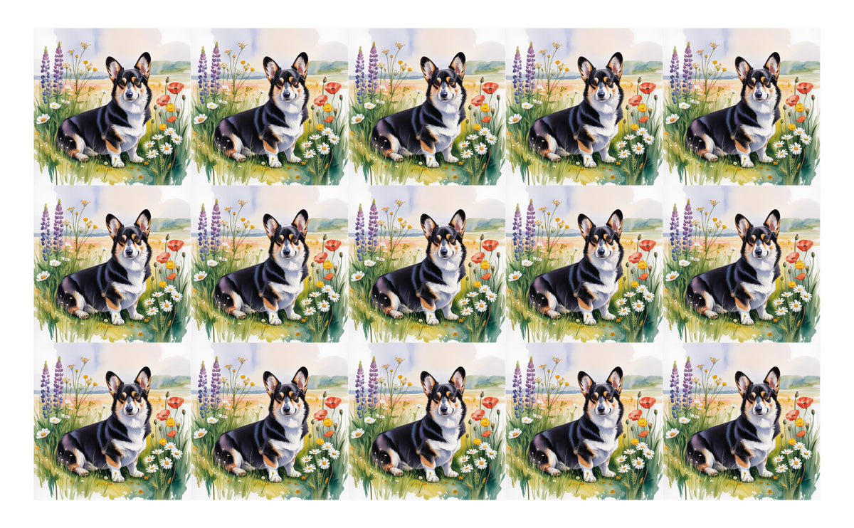 DecoCraft - Scenic Tiles Series - Watercolor Pets - Corgi - Black