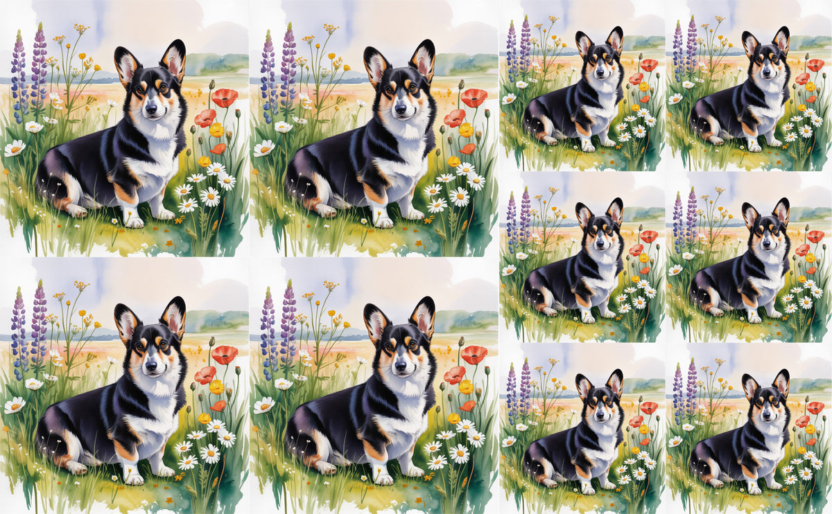 DecoCraft - Scenic Tiles Series - Watercolor Pets - Corgi - Black