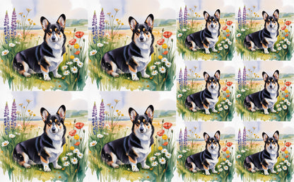 DecoCraft - Scenic Tiles Series - Watercolor Pets - Corgi - Black