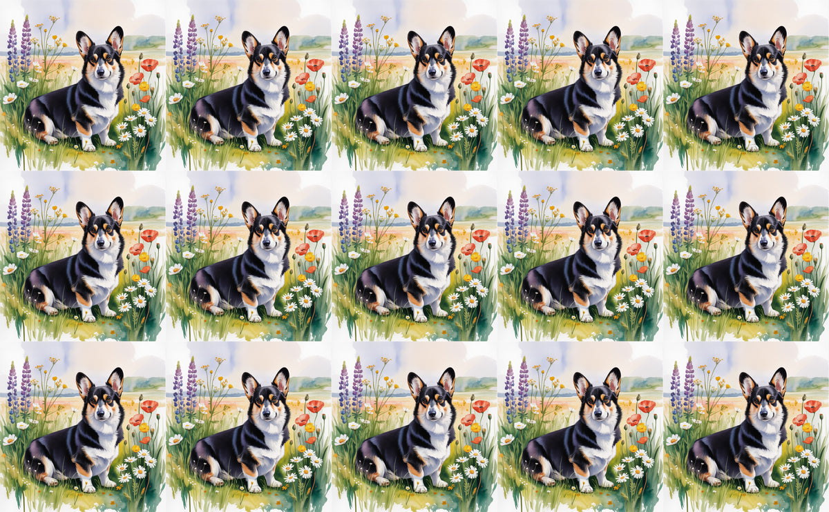 DecoCraft - Scenic Tiles Series - Watercolor Pets - Corgi - Black