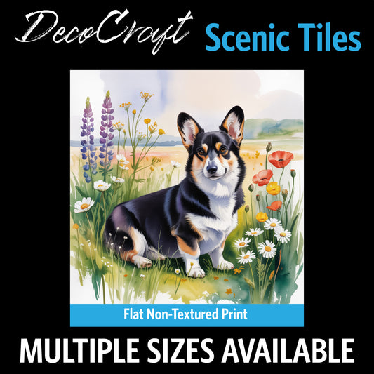 DecoCraft - Scenic Tiles Series - Watercolor Pets - Corgi - Black
