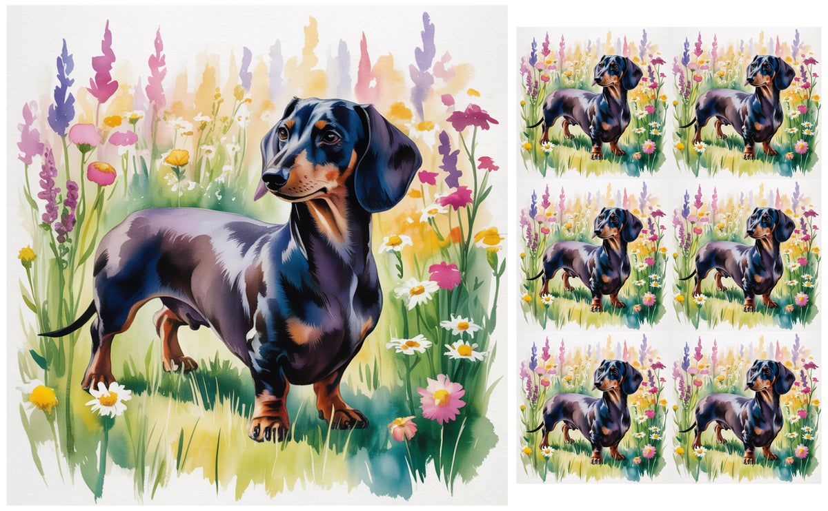 DecoCraft - Scenic Tiles Series - Watercolor Pets - Dachshund - Black