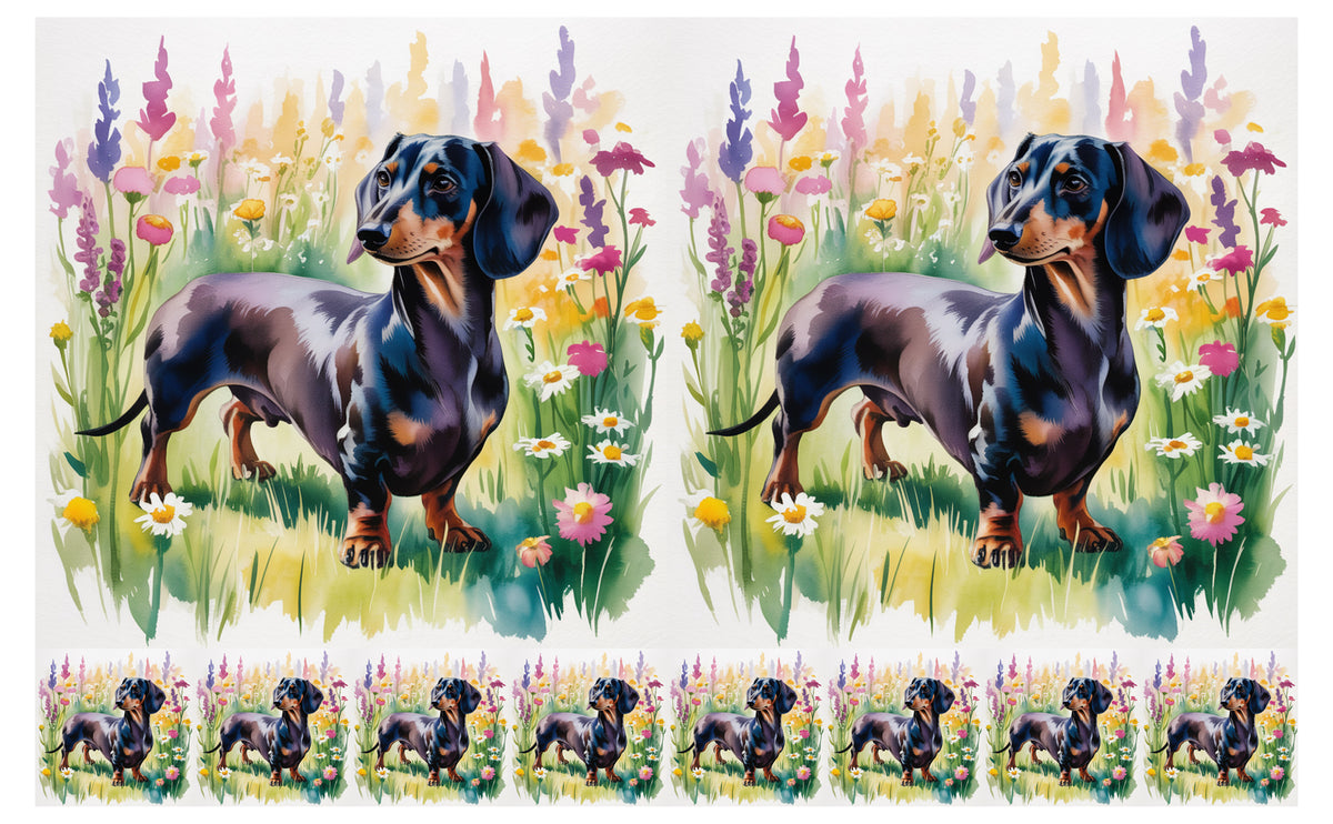 DecoCraft - Scenic Tiles Series - Watercolor Pets - Dachshund - Black