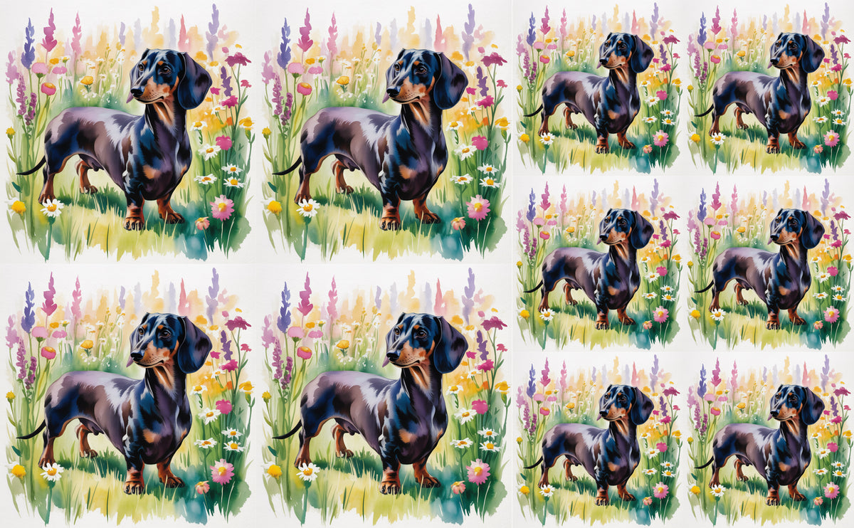 DecoCraft - Scenic Tiles Series - Watercolor Pets - Dachshund - Black