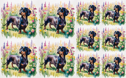 DecoCraft - Scenic Tiles Series - Watercolor Pets - Dachshund - Black