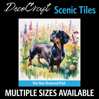 DecoCraft - Scenic Tiles Series - Watercolor Pets - Dachshund - Black