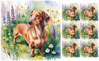 DecoCraft - Scenic Tiles Series - Watercolor Pets - Dachshund - Brown