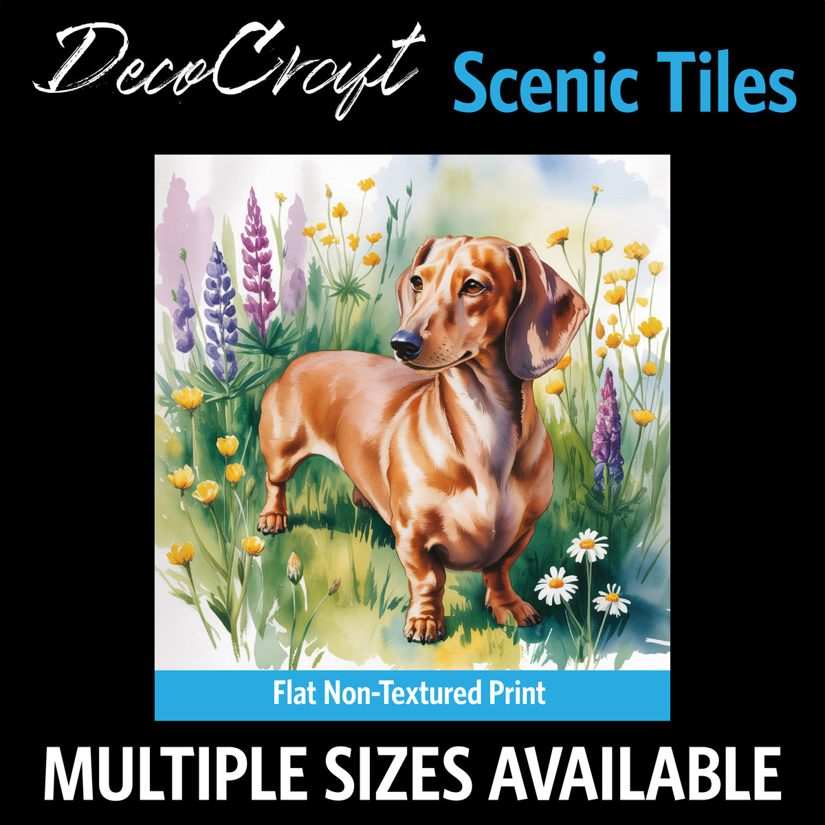 DecoCraft - Scenic Tiles Series - Watercolor Pets - Dachshund - Brown