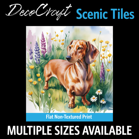 DecoCraft - Scenic Tiles Series - Watercolor Pets - Dachshund - Brown