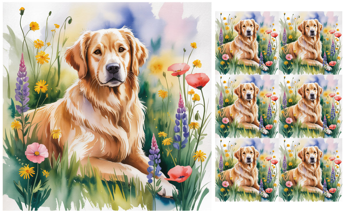DecoCraft - Scenic Tiles Series - Watercolor Pets - Golden Retriever