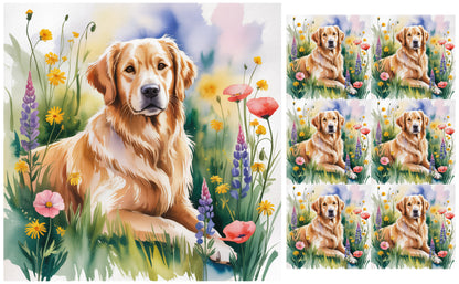 DecoCraft - Scenic Tiles Series - Watercolor Pets - Golden Retriever