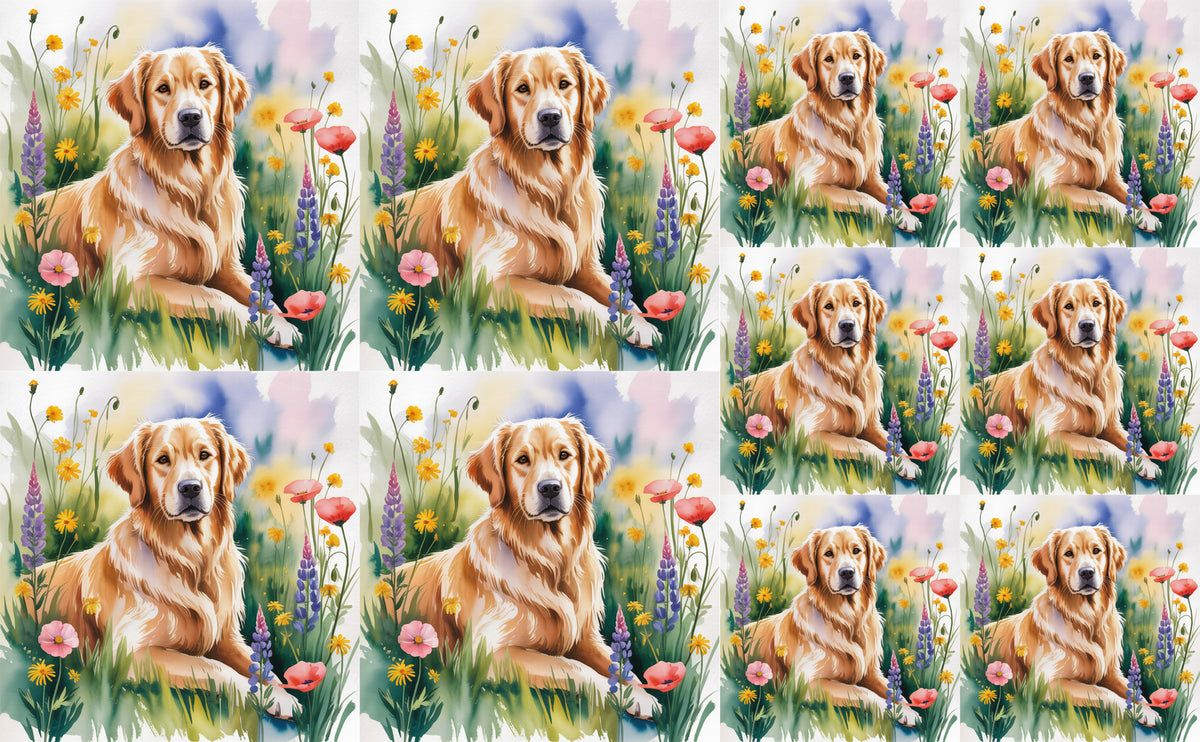 DecoCraft - Scenic Tiles Series - Watercolor Pets - Golden Retriever