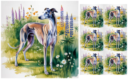 DecoCraft - Scenic Tiles Series - Watercolor Pets - Grayhound