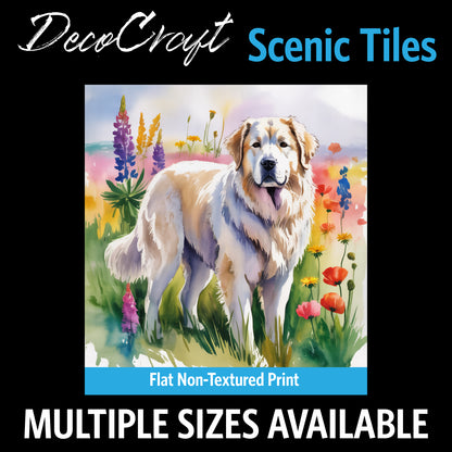 DecoCraft - Scenic Tiles Series - Watercolor Pets - Great Pyrenees