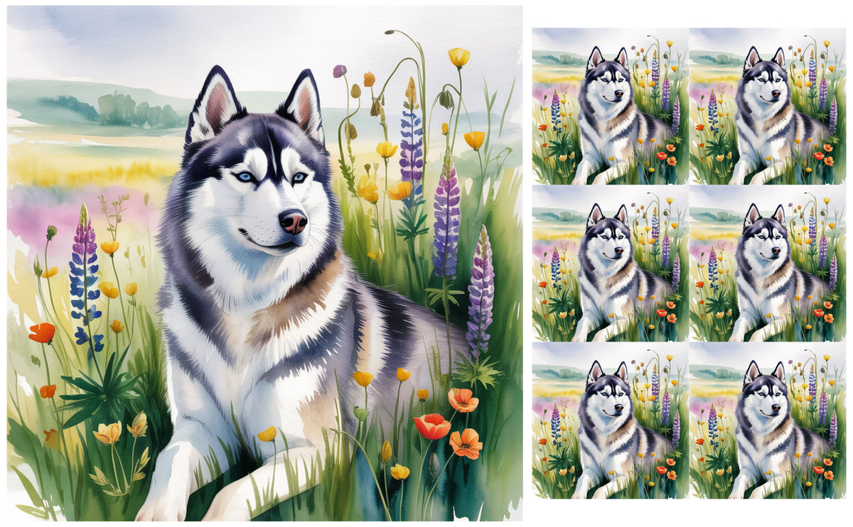 DecoCraft - Scenic Tiles Series - Watercolor Pets - Husky