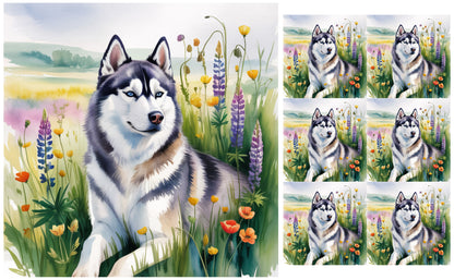 DecoCraft - Scenic Tiles Series - Watercolor Pets - Husky