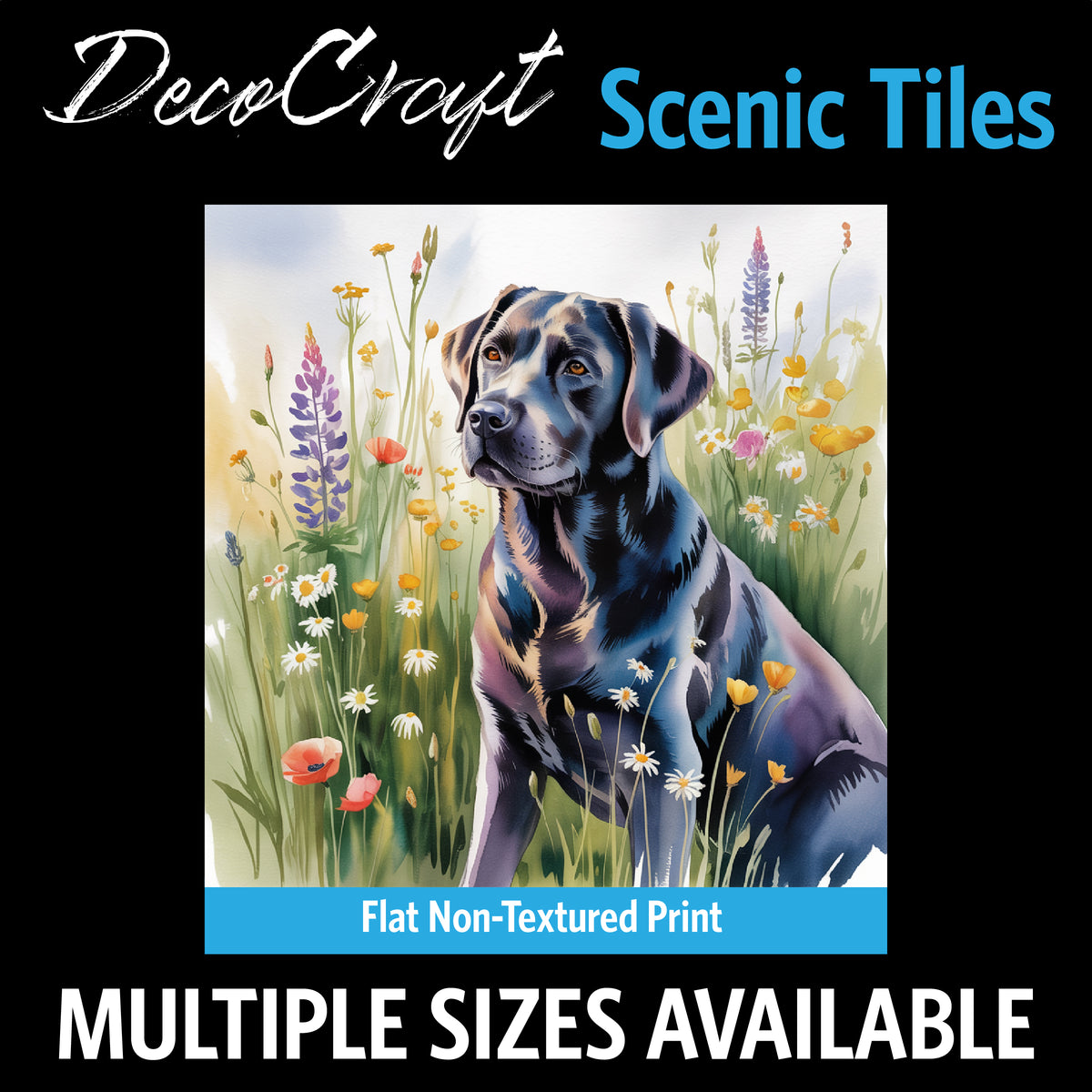 DecoCraft - Scenic Tiles Series - Watercolor Pets - Labrador - Black
