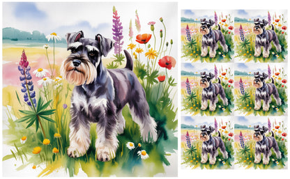 DecoCraft - Scenic Tiles Series - Watercolor Pets - Miniature Schnauzer