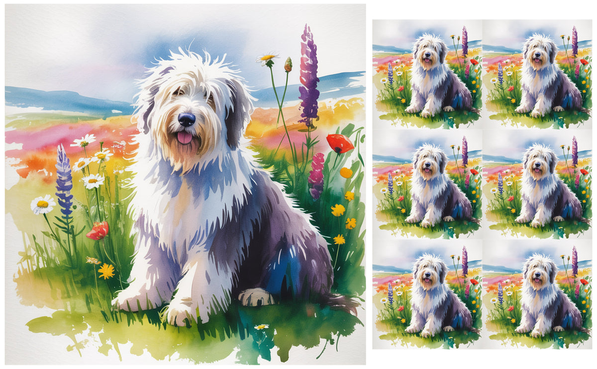 DecoCraft - Scenic Tiles Series - Watercolor Pets - Old English Sheepdog