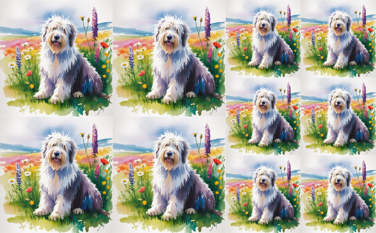 DecoCraft - Scenic Tiles Series - Watercolor Pets - Old English Sheepdog