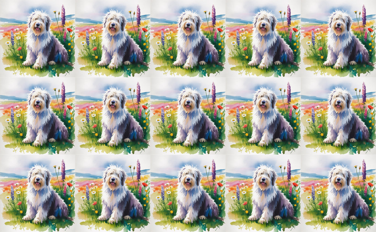 DecoCraft - Scenic Tiles Series - Watercolor Pets - Old English Sheepdog