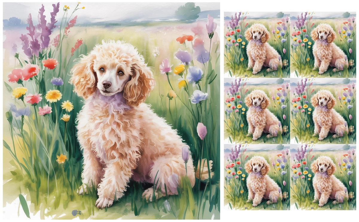 DecoCraft - Scenic Tiles Series - Watercolor Pets - Poodle - Tan