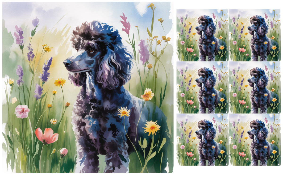 DecoCraft - Scenic Tiles Series - Watercolor Pets - Poodle - Black