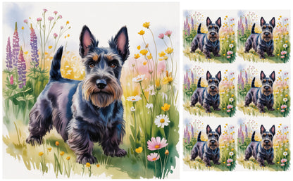 DecoCraft - Scenic Tiles Series - Watercolor Pets - Scottish Terrier