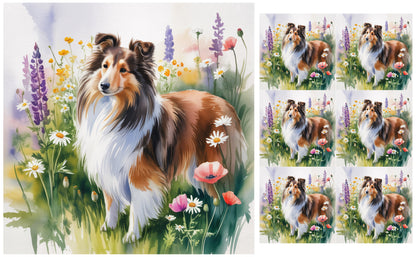 DecoCraft - Scenic Tiles Series - Watercolor Pets - Shetland Sheepdog
