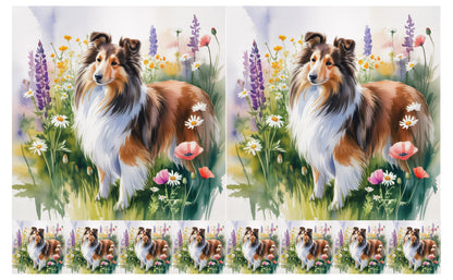 DecoCraft - Scenic Tiles Series - Watercolor Pets - Shetland Sheepdog
