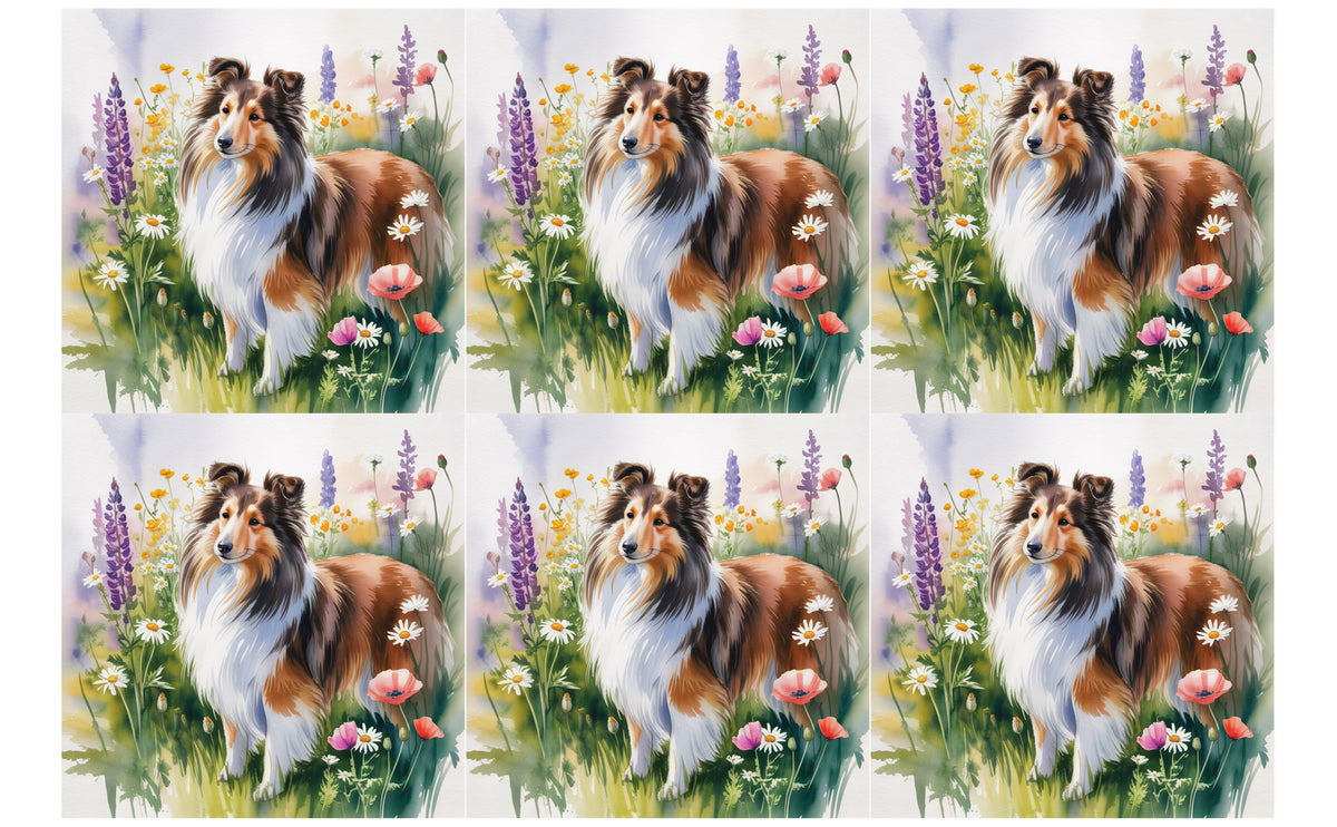 DecoCraft - Scenic Tiles Series - Watercolor Pets - Shetland Sheepdog